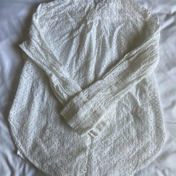 DOLORES COTTON EYELET BUTTON DOWN TOP - WHITE - Picture 8 of 9